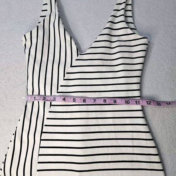 ZARA Trufaluc Collection Sz S Black & White Stripe Lined Fitted Dress Slit - Picture 5 of 6